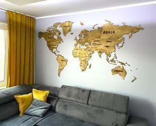 Ścienna mapa świata - drewniana
